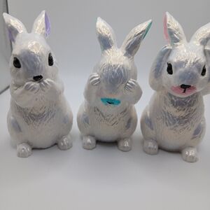 White Ceramic Bunny Trio Figurines